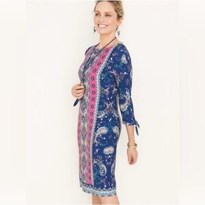 Chico’s  Medallion-Print Tie-Sleeve Dress Floral Paisley Shift